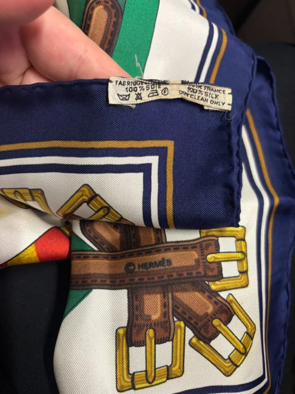 Authentic HERMES Carre 90 Scarf Suspenders Motif Silk Blue